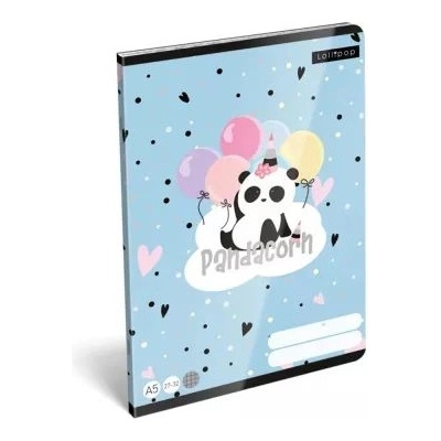 Lizzy Card Pandacorn: Тефтер с квадратна мрежа с шарка на панда, A5