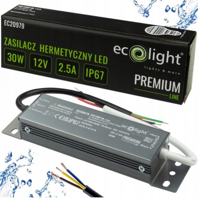 ECOLIGHT Hermetický LED zdroj 12V 30W IP67 voděodolný EC20979