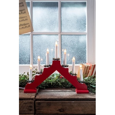 MagicHome Vánoční svícen 7 LED teplá bílá červená 2xAA vnitřní 39x31 cm