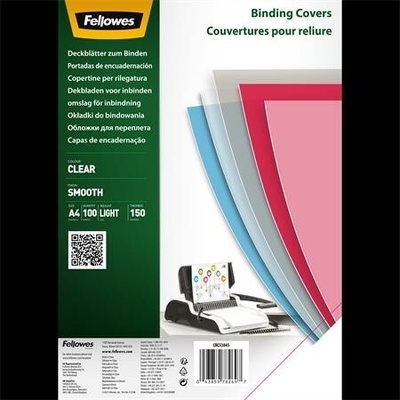 FELLOWES Predný obal k špirálovej väzbe, A4, 150 mikron, PET, FELLOWES, číra