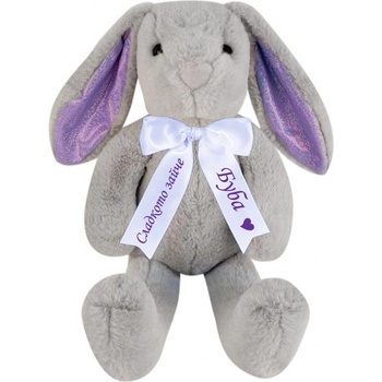 Image 1 of Плюшен заек с дълги уши и надписана панделка, сив, 40 см (46528-Н)