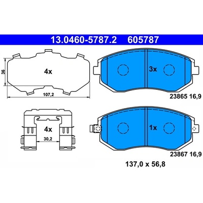Sada brzdových platničiek, vždy 4 kusy v sade ATE 13.0460-5787.2 (13046057872)