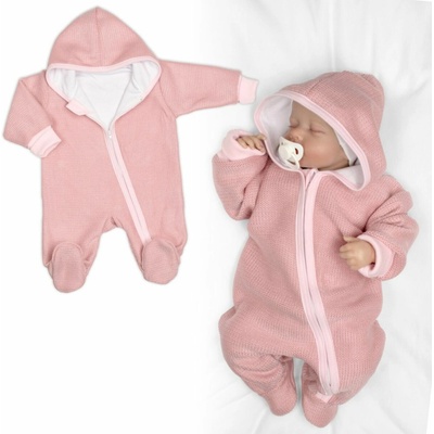 Pletený overal s kapucňou CUTE púdrovo růžová