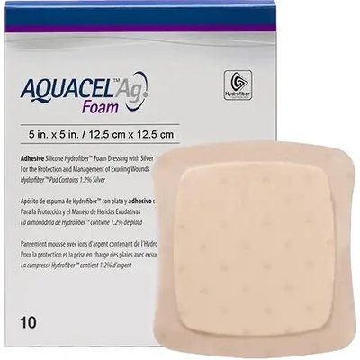 AQUACEL Foam Hydrofiber krytie na rany adhezívne penové 12,5 x 12,5 cm 10 ks
