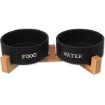 Dog fantasy Set керамични купи с поставка черни 2 x 850 ml