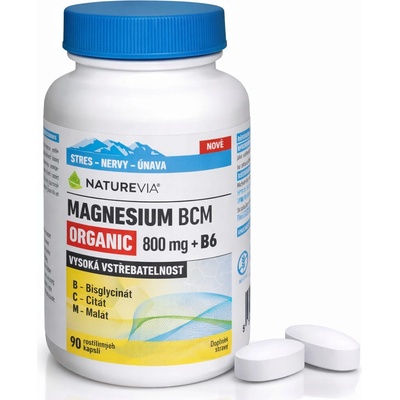 NatureVia Magnesium BCM Organic 800 mg + B6 90 kapslí