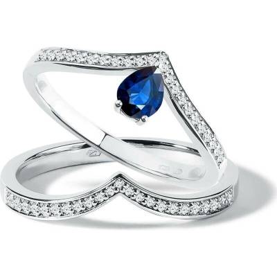 Klenota Set prstenů z bílého zlata se safírem a diamanty s0778022