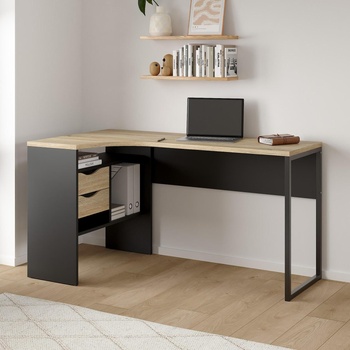 Бюро Function Plus с 2 чекмеджета Черен мат и дъб