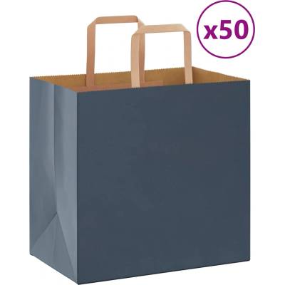 vidaXL Хартиени торбички 50 бр с дръжки сини 26x17x25 см (4101913)