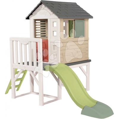 Smoby Domeček na pilířích se skluzavkou 1,5 m s vodotryskem House On Stilts Life rozšiřitelný s žebříkem a 2 okna s okenicemi a UV filtrem od 24 měsíců – model 2025