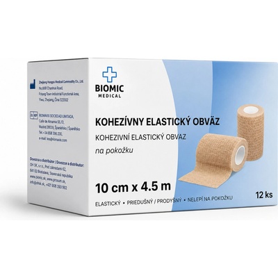 BIOMIC MEDICAL Kohezívny elastický obväz 10 cm x 4,5 m, 12 ks