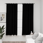 Pure Line Home Завеси с ленена текстура в цвят черен с перделък, 2 бр. , 140 x 175 см