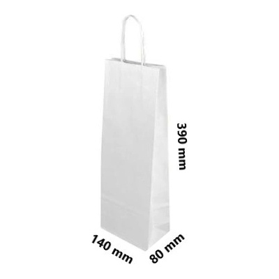 Papírová taška 140x80x390 mm kroucené ucho nosnost 5 kg cena za: Svazek 25 ks tašek, Barva: Bílá - rýhovaná