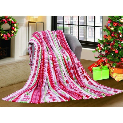 Textilomanie Biela vianočná mikroplyšová deka Christmas Joy 160x200