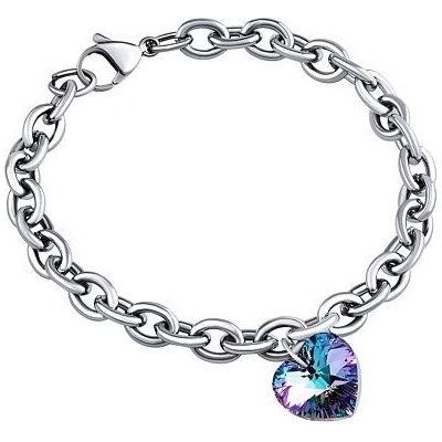 Silvego Dámsky náramok z chirurgickej ocele Srdce 14mm so Swarovski Crystals Vitrail Light LSW082B