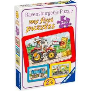 Ravensburger Пъзел Ravensburger от 3 x 6 части - Тежки машини (6573) - baby
