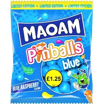 Maoam Pinballs žvýkací bonbony s měkkým středem s příchutí modré maliny 140 g