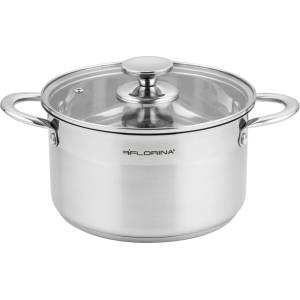 FLORINA stainless steel pot 3.5 l 20 cm diameter I Energy-saving cooking pot FALCON I Pot with glass lid and measuring scale I 3-layer base even heat distribution I Ideal for all types of - 5G1043 (5G1043)