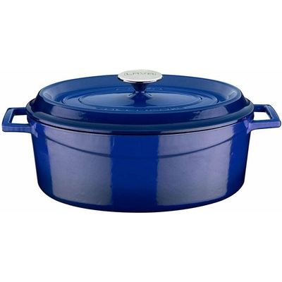 LAVA Metal Hrniec liatinový oválny, modrý, obsah 4,8 l, priemer 29 cm