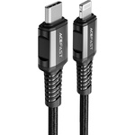 ACEFAST - Кабел за данни (C1-01) - Type-C към Lightning, 30W, 3A, бързо зареждане, MFi сертификат, найлонова оплетка, 1.2 м - Черен