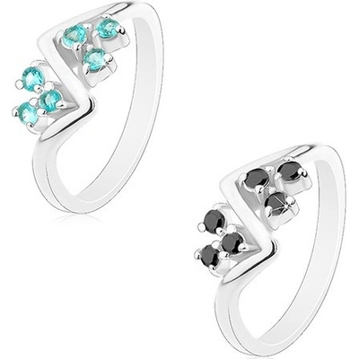 Šperky eshop prsten s lesklými rameny vlnka a trojice kulatých zirkonků R45.9 Světlemodrá