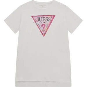 GUESS Дълга тениска с асиметрична кройка в бяло за момиче с цветно лого Guess