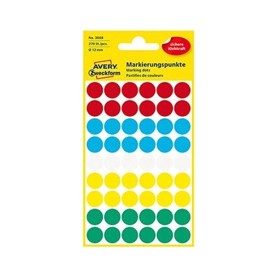 Avery Zweckform etikety 12mm, farebné, 54 etikiet, značkovací, balené po 5 ks, 3088, pre ručný popis