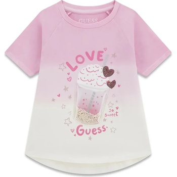 GUESS Свободна тениска за мини момиче в розово и бяло с релефни детайли Guess