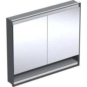Geberit ONE - Огледален шкаф с LED осветление, 105x90x15 см, 2 врати, с ниша, за вграждане, матово черно 505.824. 00.7 (505.824.00.7)