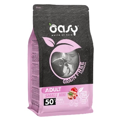 Oasy Dry Dog Grain Free Adult Mini - Премиум суха храна за кучета над 1 година от мини породи, без зърно, със свинско месо, 800 гр