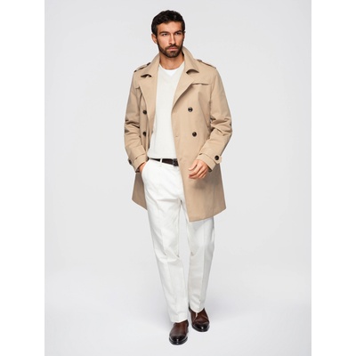 Ombre Clothing Елегантно мъжко двуредно палто SLIM FIT с колан - бежово V1 OM-COLC-0146 Ombre Clothing Ombre Clothing | Bezhov | МЪЖЕ | S