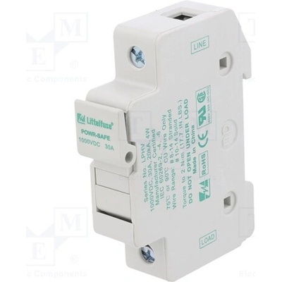 LITTELFUSE LPHV0001Z Zásuvka; 10x38mm; na přípojnici DIN; 30A; 1kV; Póly: 1; bilá