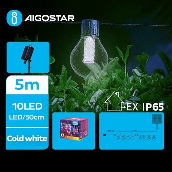 Aigostar - LED Solar декоративни лампички 10xLED/8 функции 5, 5 м IP65 студено бял (AI0955)