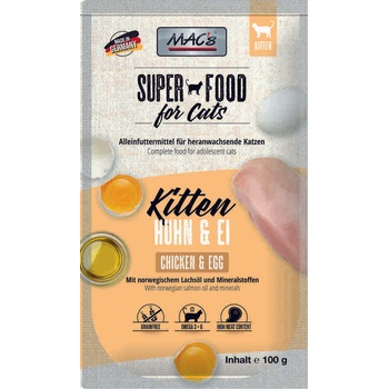 MAC's Super Food For Cats - Премиум пауч за подрастващи котки, без зърно, с пилешко месо и яйца, 100 гр