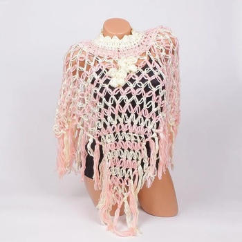 Image 1 of Плетено дамско пончо в розово и цвят ванилия