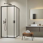 Radaway Комплект душ кабина Alienta Black C 90x90 см, бяло душ корито Rodos C Compact и черен сифон за душ корито (202404)