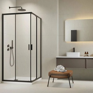 Radaway Комплект душ кабина Alienta Black C 90x90 см, бяло душ корито Rodos C Compact и черен сифон за душ корито (202404)