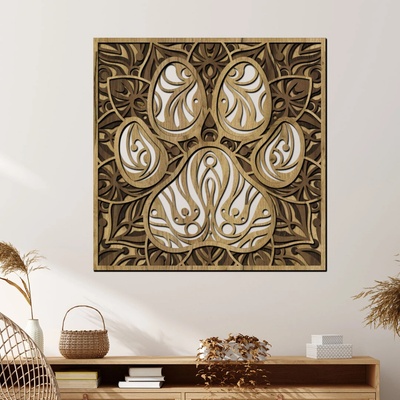 dřevo života Dřevěný obraz TLAPKA Zvolte rozměr šxv (cm): 40x40, Zvolte barvu dekoru: Dub zlatý-Ořech-Wenge