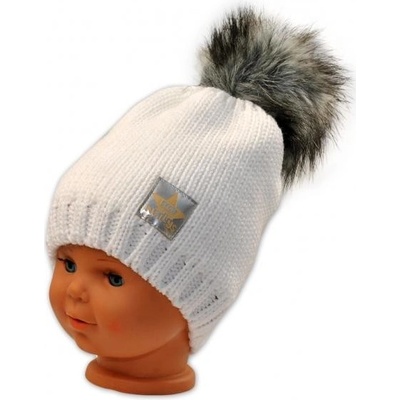 BABY NELLYS Zimná čiapočka s bambulkou biela
