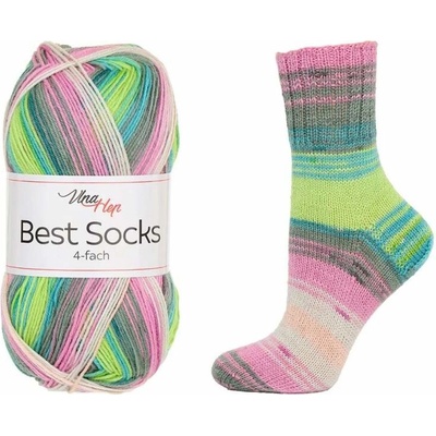 Vlna-Hep Best Socks 4-fach 7411 růžová-zelená-šedá