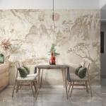 Art Gift Decor Фототапет Японски пейзаж с мост и пагоди в бежово