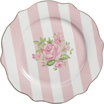 Clayre & Eef Bílo-růžový dezertní talíř s růžičkami Sweet Roses II 20 x 2 cm