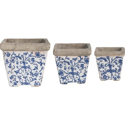 Esschert Design BETÓNOVÝ Kvetináč KELLY 3KS 10,5X10 CM+14X14 CM+19X20 CM BIELA/MODRÁ