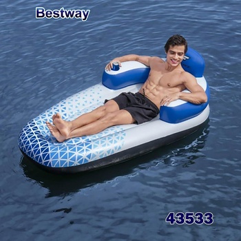 Bestway Дюшек надуваем 191x107 см, Bestway 43533 Hydro Force Indigo Wave Lounge, с облегалка и поставка за чаша (43533)