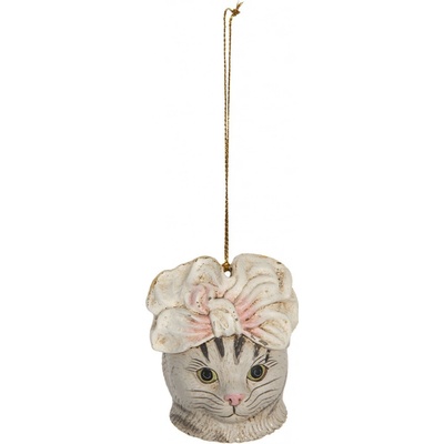 Závěsná dekorace kočky s mašlí - 6*6*7 cm - Clayre & Eef