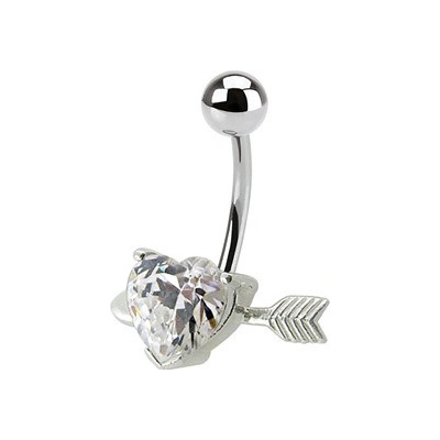 Šperky4U stříbrný piercing do pupíku srdíčko probodnuté BP01020-C