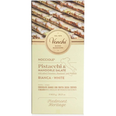 Venchi Pistacchi & Mandorle Salate bílá s celými solenými ořechy 0,6 kg