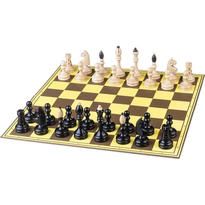 Šachový set česká klubovka original s pevnou skladacou doskou - žltá