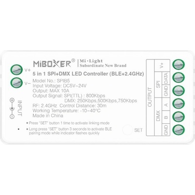 RF kontroler 5v1 Mi-Light SPIB5 pro digitální pásky SPI-DMX BLE 1024 pixelů 5-24V TUYA