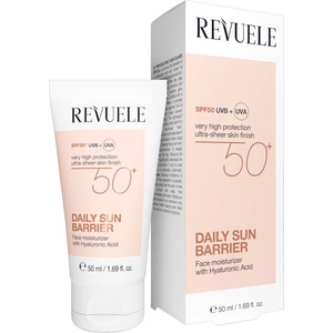  REVUELE Daily Sun Barrier SPF 50+, дневен хидратиращ слънцезащитен крем с хиалуронова киселина, 50 ml